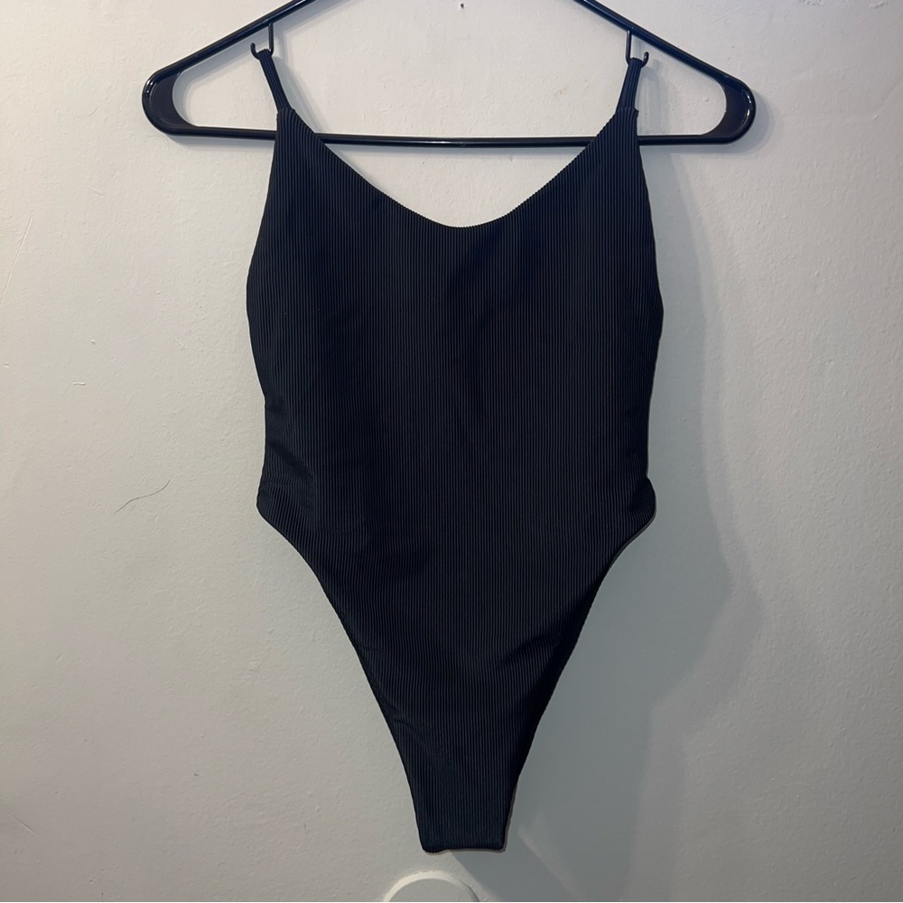 Mai Mia Ribbed Black Angled One Piece Swim Suit S